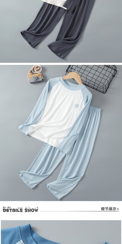 Children's Home Clothes Spring and Summer Modal Long Sleeve Trousers Pajamas suit Boys and Girls Shoulder Cooler Air-conditioning Clothes