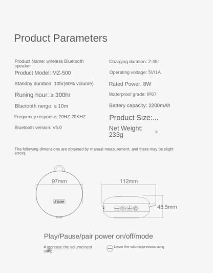 New Inwa Mz-500 Wireless Cycling Bluetooth Speaker Portable Outdoor Tws Stereo Subwoofer Card