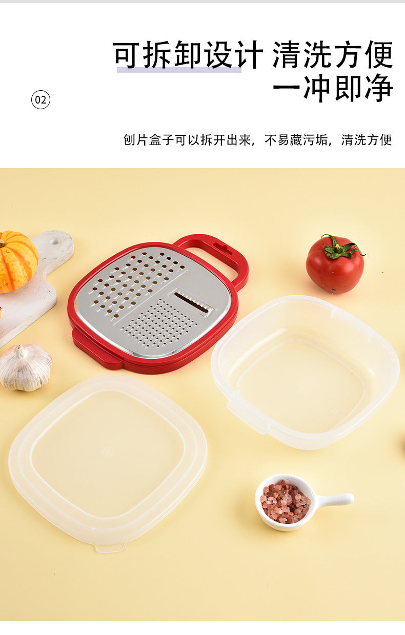 Multi-functional three-in-one stainless steel round planer with lid and bottom box melon Planer melon fruit vegetable grater radish shredder