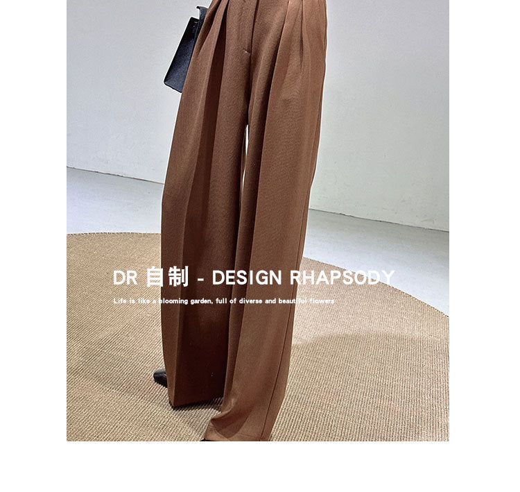 Spring and Autumn New Style Old Money Style Brown Coffee Color Suit Pants for Women, Wide-Leg Pants with Drape Effect, Slimming, Extended Length for Tall Individuals, Straight-Leg Pants