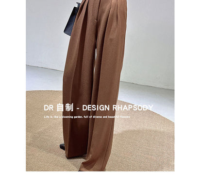 Spring and Autumn New Style Old Money Style Brown Coffee Color Suit Pants for Women, Wide-Leg Pants with Drape Effect, Slimming, Extended Length for Tall Individuals, Straight-Leg Pants