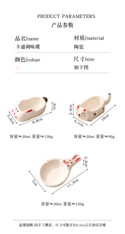 Creative Cartoon-Style Ceramic Dish with Chopstick Holder, Small Household Dish, Seasoning Dish, Hot Pot Dipping Dish, Condiment Dish