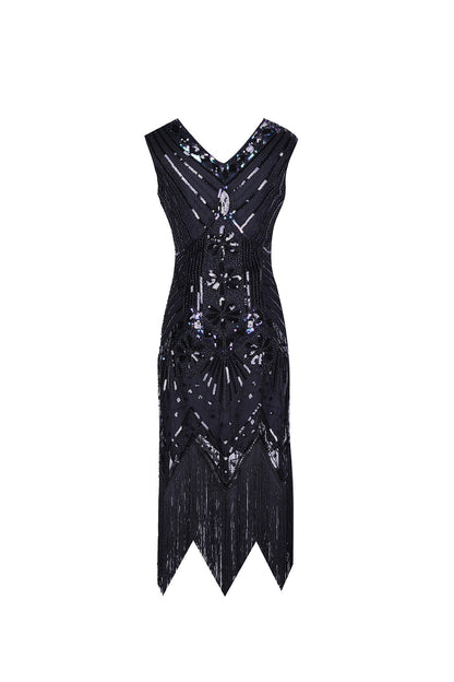 S-4Xl Amazon Wish Real Shot 1920S Retro Sequin Dress Handmade Beaded Tassel Plus Size Evening Dress
