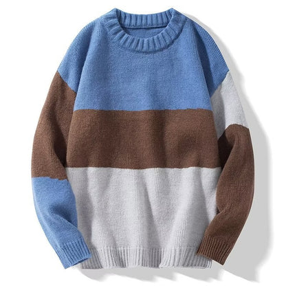 2023 autumn and winter new men's striped sweater men's casual trendy bottoming shirt color matching pullover trendy brand sweater men