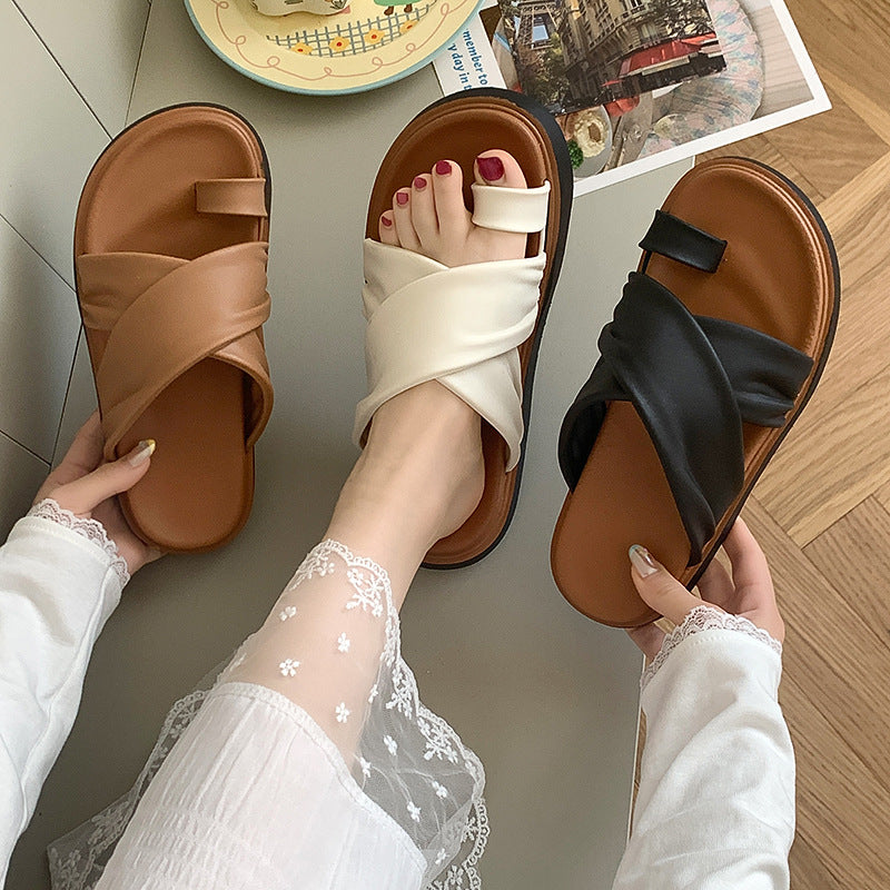 Thick-bottom Slippers Women's 2025 Summer New Beach Outer Wear Cross-belt Cross-border Foreign Trade Flat Beach Sandals