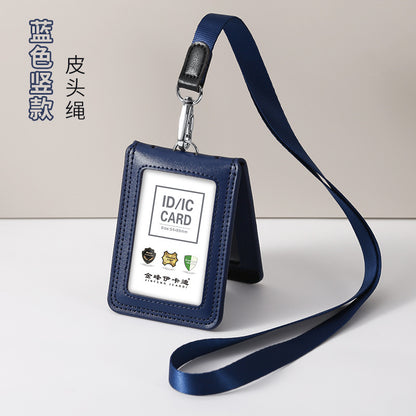 Work Card Case Detached Double Card Position Genuine Leather Folding Card Case Chest Card Lanyard Access Control Card Student School Card Rice