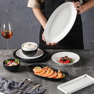 Retro Style Ceramic Kiln Straw Hat Plate Restaurant Hotel Home Threaded Pasta Plate Japanese Fruit Salad Snack Plate