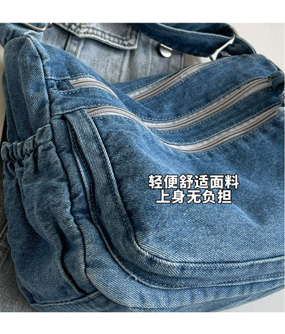 Casual Denim Shoulder Bag Japanese Harajuku Style Canvas Bag for Women 2026 New Large Capacity Simple Crossbody Bag