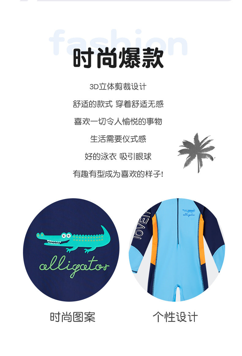 Summer New Children's Swimsuit Big Children's Long-sleeved Sunscreen Suit Boy's Swimsuit Comfortable Fit Student's Swimsuit