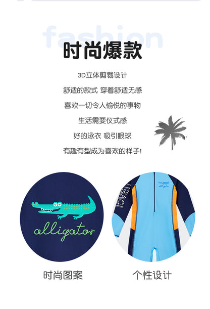 Summer New Children's Swimsuit Big Children's Long-sleeved Sunscreen Suit Boy's Swimsuit Comfortable Fit Student's Swimsuit
