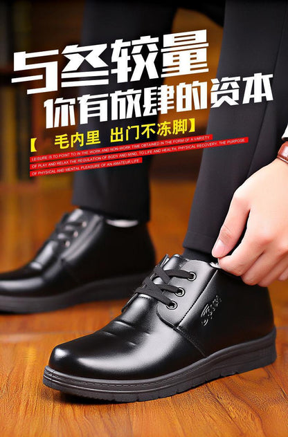 2022 Winter fleece-lined warm plush high-top leather shoes men's middle-aged and elderly dad shoes cotton-padded shoes non-slip slip slip-on men's shoes