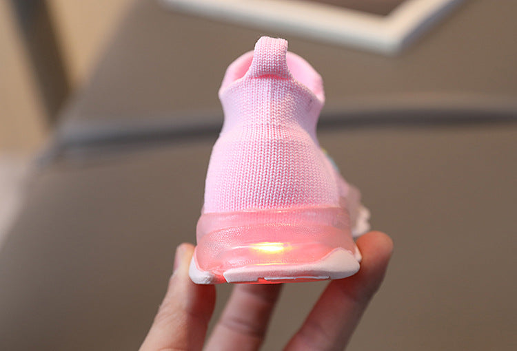 Spring LED lights men's and women's children's shoes factory direct breathable fly woven socks shoes luminous sports shoes spot