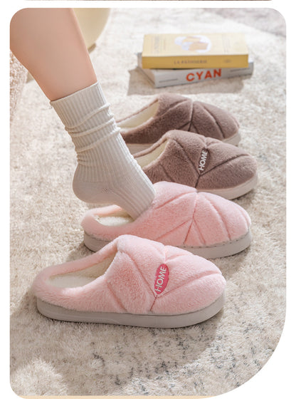 Winter Cotton Slippers for Women, Fleece-Lined, Indoor, Non-Slip, Warm, Thick-Soled, Wear-Resistant, Essential for Home Use, Couple's Cotton Patchwork New Style