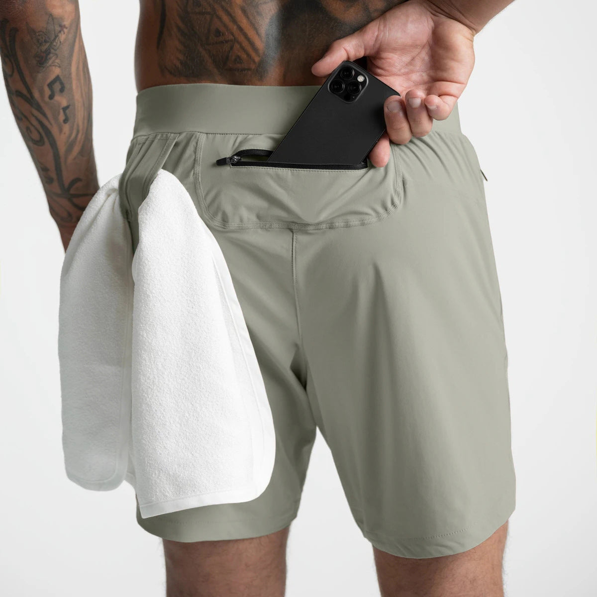 Crazy muscle men's shorts single layer woven quick-drying solid color running fitness sports casual American fifth pants