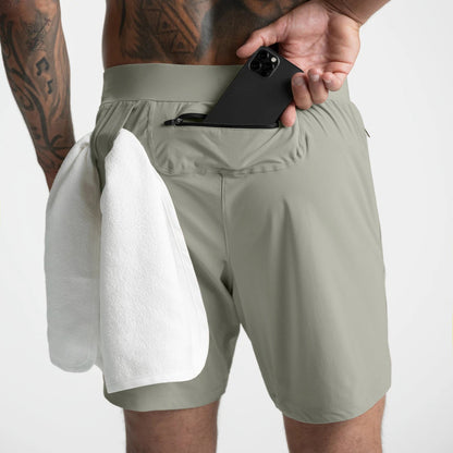Crazy muscle men's shorts single layer woven quick-drying solid color running fitness sports casual American fifth pants