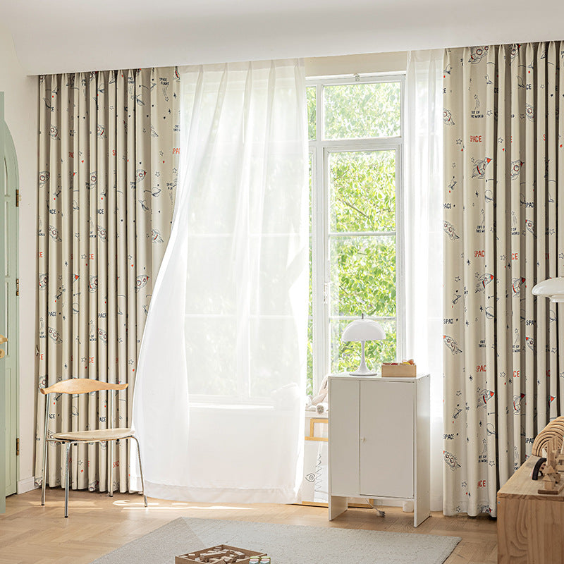 Children's Curtain Digital Printing Black Gold Shading Base Cloth Space Soaring Pattern Bedroom Living Room Shading Curtain Supply