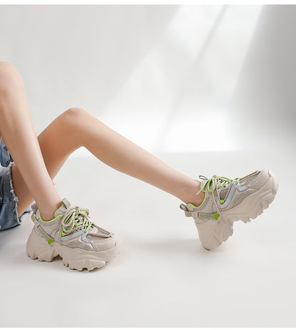 New Spring Shoes, Thick-Soled Women's Shoes, Versatile Height-Increasing Shoes, Non-Slip, Breathable, Lightweight Dad Shoes, Mesh Sneakers for Women