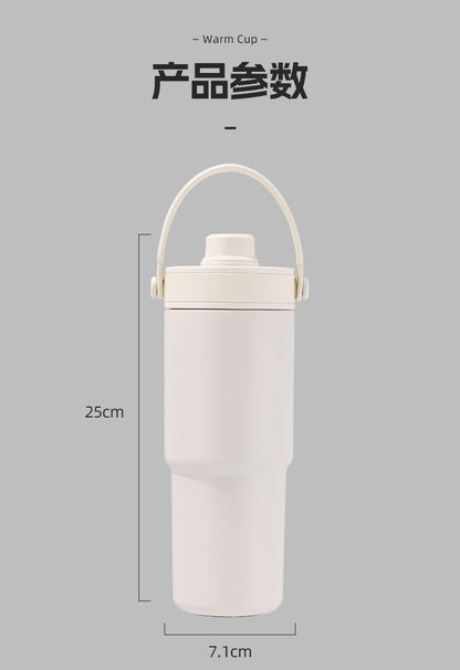 Cross-border high-value 316 stainless steel thermos cup large-capacity double-drink ceramic liner car cup portable handle cup