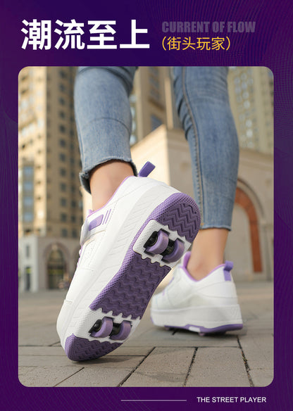 New heloo shoes two-wheel roller shoes children with wheels shoes girls skates student deformation shoes wholesale
