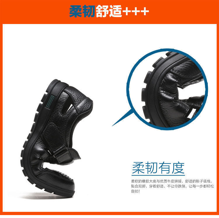 Leather cowhide special clearance shoes hollow leather sandals men's casual hole shoes middle-aged business dad shoes