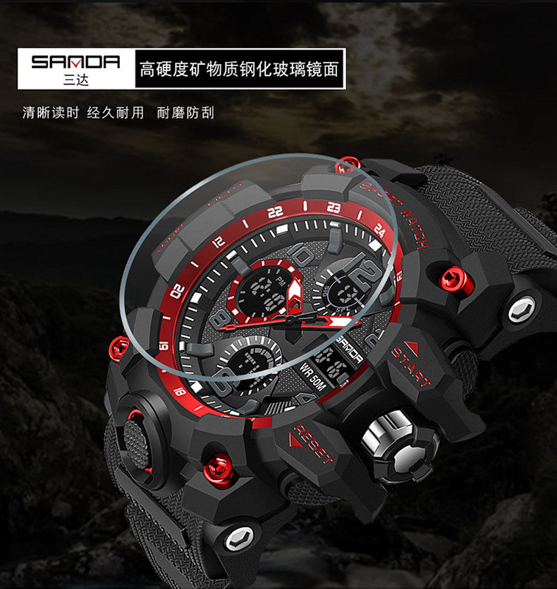Sanda Hot-Selling Watch Korean Version Student Party Multi-Functional Waterproof Alarm Clock Electronic Watch Cool Dual Display Luminous Sports Watch by PDG ibma