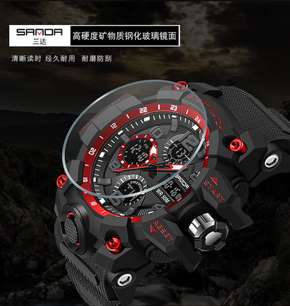 Sanda Hot-Selling Watch Korean Version Student Party Multi-Functional Waterproof Alarm Clock Electronic Watch Cool Dual Display Luminous Sports Watch by PDG ibma