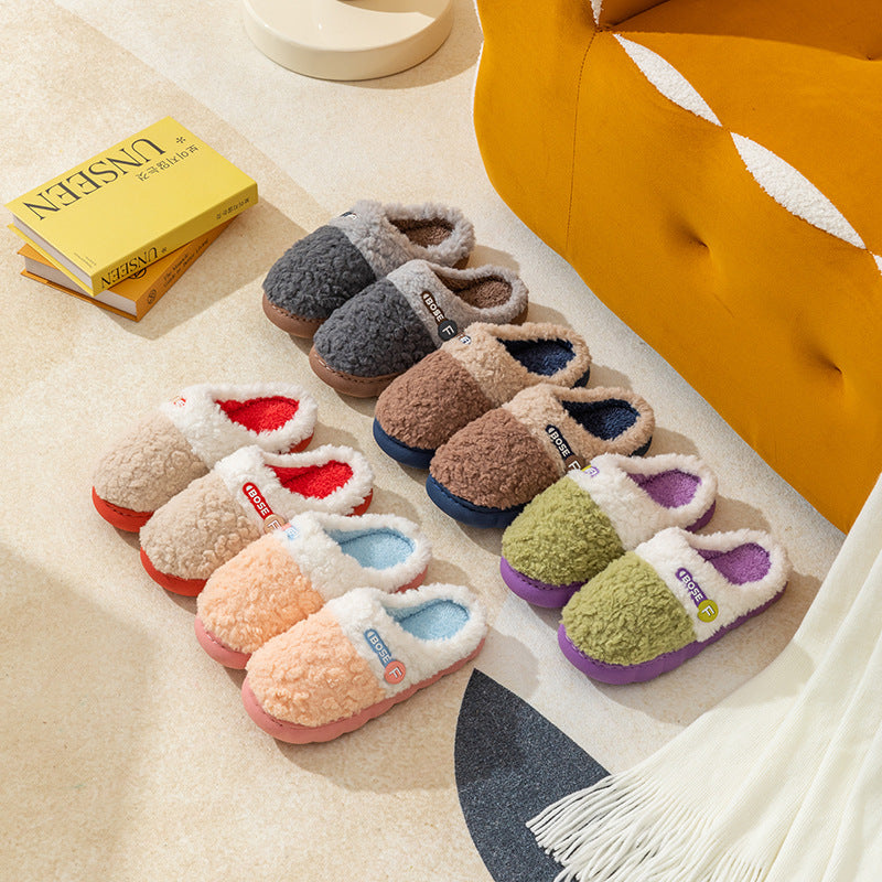 Cotton Slippers for Women, Autumn and Winter New Color Matching Home Indoor Non-Slip Warm Home Thick-Soled Plush Slippers for Men