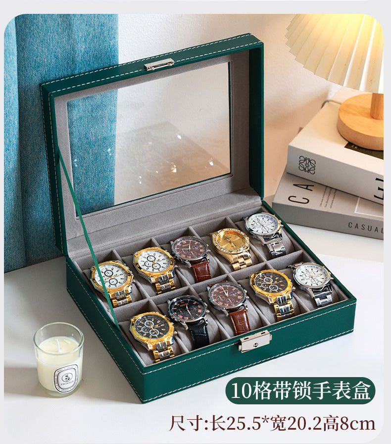 2025 New Leather Watch Box Storage Box with Lock Home Watch Organizer Display Box Mechanical Watch Jewelry Box
