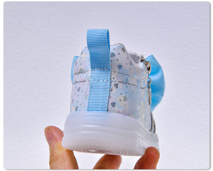Spring and Autumn New Girls Princess LED Lighting Small and Medium Girls Casual Bow Sports Soft Sole Shoes Factory Outlet