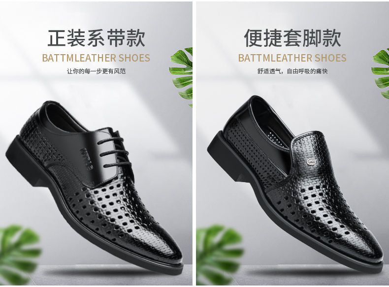 Ba Totem Summer Men's Shoes Genuine Leather Hollow Breathable Leather Shoes Men's Shoes Men's Korean Fashionable Business Dress Shoes Men's