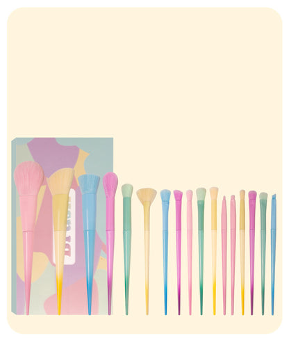 New Cross-Border Makeup Brush Set 17 Candy-Colorfuled Macaron Colorful Brush Loose Powder Brush Eyebrow Brush Factory Direct Sale