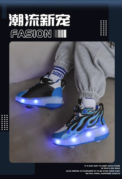 Children's Heelys Shoes, Retractable and Lighted, Boys' Flying Shoes with Wheels, Primary School Students' Roller Skate Shoes