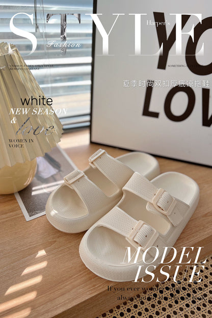 2026 New Thick-Soled Slippers, Wear-Resistant Double Buckle Eva Sandals, Couple's Summer Women's Outdoor and Indoor Slippers with a Soft Cushioning Feel