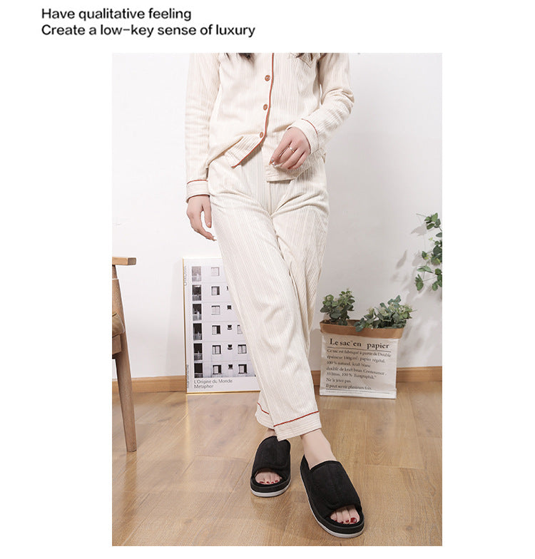 Factory direct wholesale Velcro loose feet wide fat swollen adjust middle-aged men's and women's cloth shoes linen slippers foreign trade