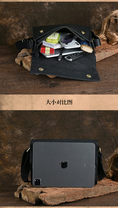 Ancient Trendy Guest Genuine Leather Men's Bag Single Shoulder Crossbody Bag Handmade Cowhide Backpack Simple Small Bag Crazy Horse Leather Men's Bag