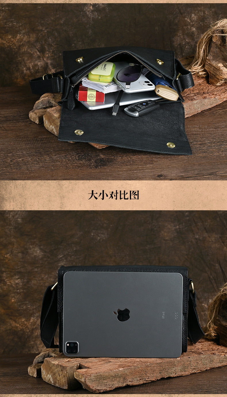 Ancient Trendy Guest Genuine Leather Men's Bag Single Shoulder Crossbody Bag Handmade Cowhide Backpack Simple Small Bag Crazy Horse Leather Men's Bag
