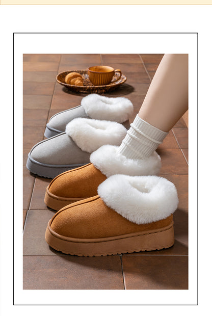 Cotton Slippers for Women in Autumn and Winter, Warm Outer Wear, Thick-Soled Velvet, Non-Slip Bags, Comfortable Home Indoor High-Heeled Cotton Shoes