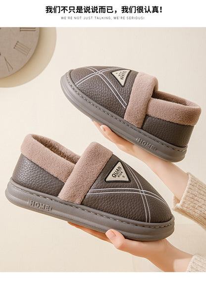Plus Size 4647 Cotton Slippers for Men Waterproof Winter Indoor Home Non-Slip Warm Fleece-Lined Thickeneded Couple Cotton Shoes for Women