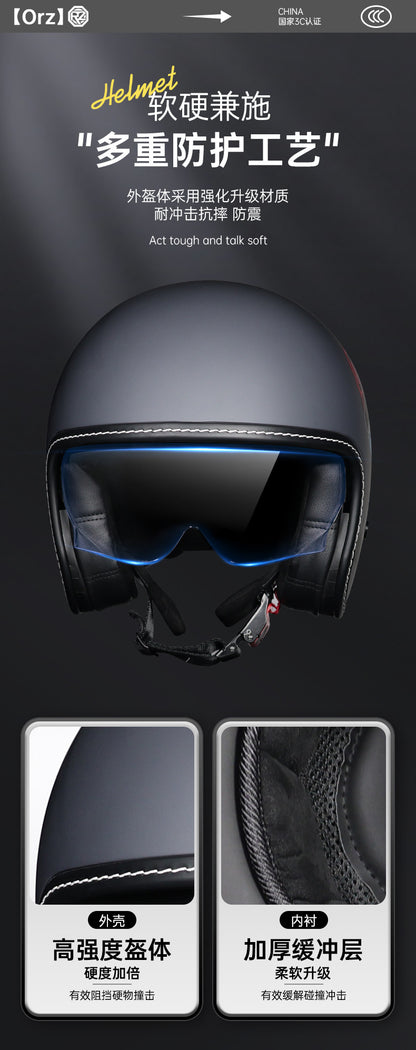 Orz Retro Helmet for Men and Women 3C Certified Motorcycle Half Helmet for Girls Winter Universal Four-Season Electric Motorcycle