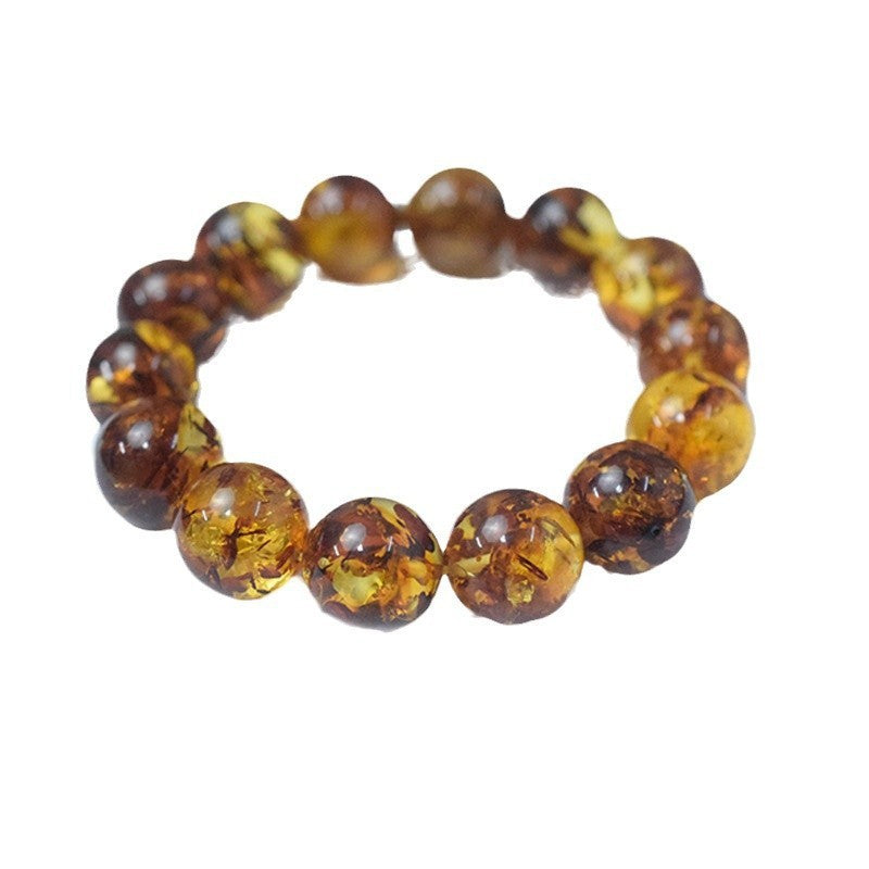 Natural Raw Ore Baltic Unoptimized Amber Flower Perer Round Bead Bracelet Large Golden Flower Popcorn Clear Water