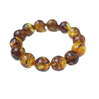 Natural Raw Ore Baltic Unoptimized Amber Flower Perer Round Bead Bracelet Large Golden Flower Popcorn Clear Water