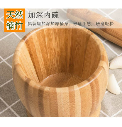 Garlic Mashing Pot Garlic Mashing Pot Mortar Mashing Garlic Mashing Pot Household Garlic Pot Mashing Pot Press Garlic Stick Spicy Bamboo and Wood