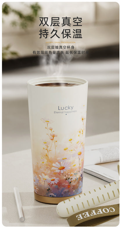 New Ceramic Thermos Coffee Cup for Girls, a Lucky Charm with High Aesthetic Value, Double Drinking Cup, Lily of the Valley Gift Cup