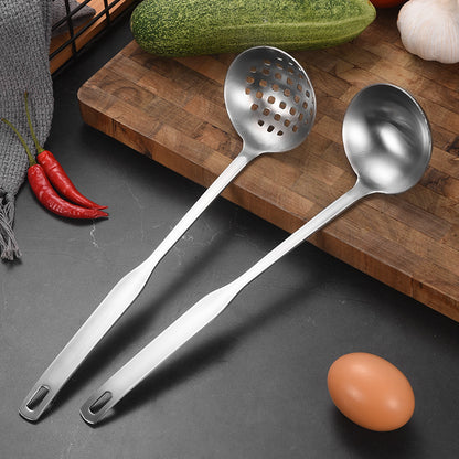 304 Stainless Steel Soup Spoon Hot Pot Colander Household Thickened Large Spoon Long Handle Porridge Spoon Porridge Spoon Drinking Soup Spoon