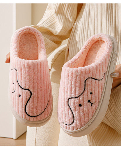 Cotton Slippers for Women to Wear Outside in Winter New Style Indoor Home Thick-Soled Non-Slip Plush Warm Couple Slippers for Men at Home