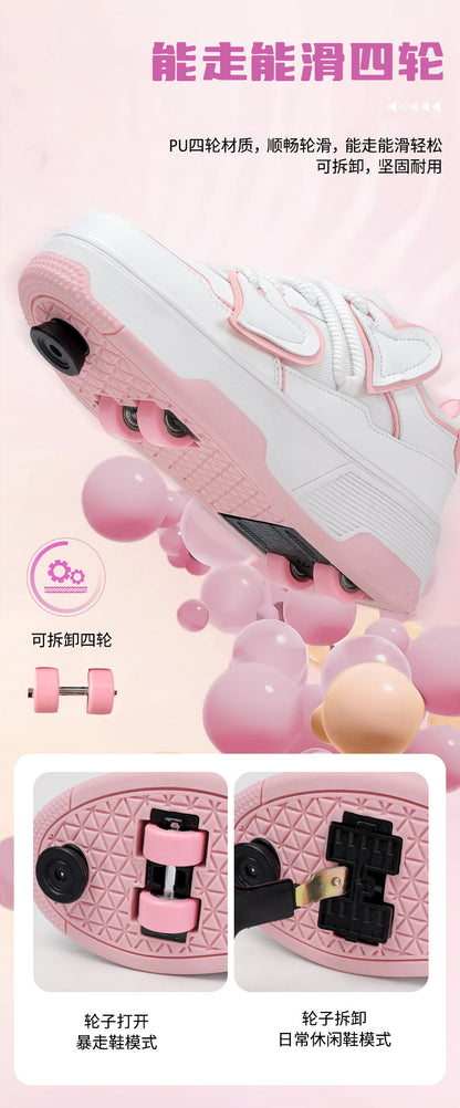 Teenagers Roller Skating Shoes for Girls and Students with Brake Button Pulley Sports Shoes That Can Walk and Glide
