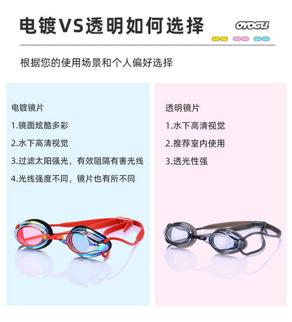 Factory Direct Sales Swimming Goggles Hd Waterproof Anti-Fog Electroplating Color Plated Universal Racing Diving Professional Swimming Goggles Wholesale