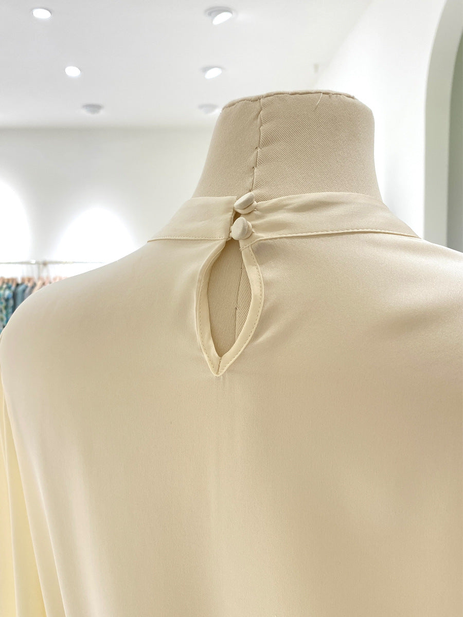 Silk Shirt for Women 2026 Spring and Summer New Style Long-Sleeved Scarf Collar Work Clothing Ol Style Pure Color Elegant Mulberry Silk Top