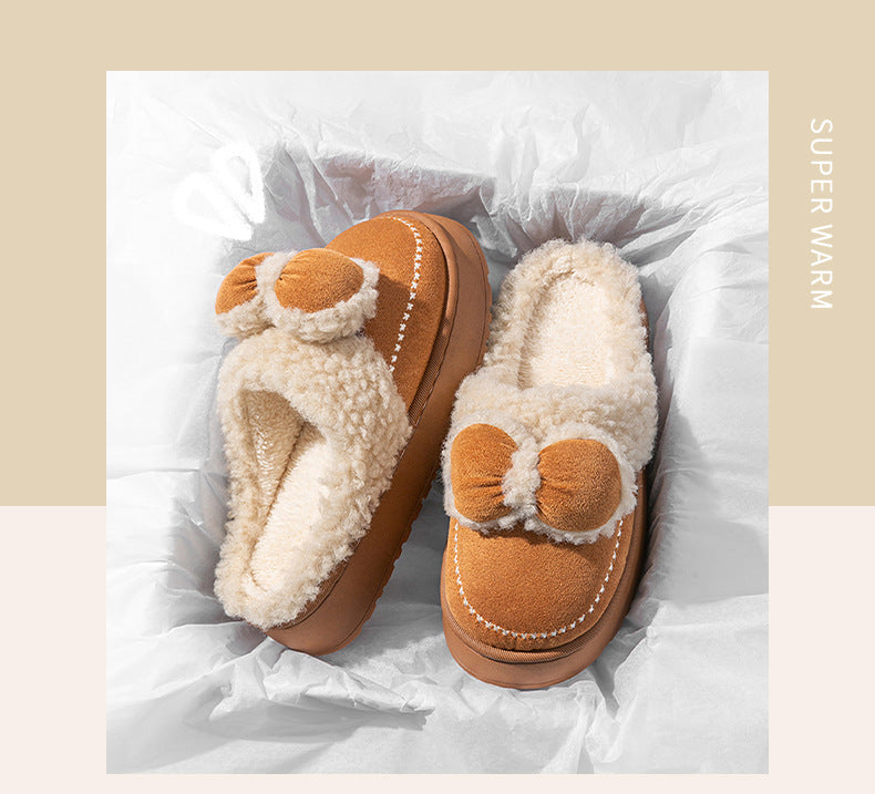Cute Thick-Soled Cotton Slippers for Women in Autumn and Winter, Indoor Non-Slip Warm Soft Thick-Soled Furry Slippers for Postpartum Period