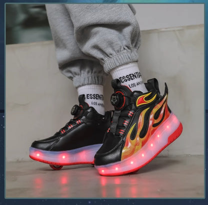 Children's Heelys Shoes, Retractable and Lighted, Boys' Flying Shoes with Wheels, Primary School Students' Roller Skate Shoes